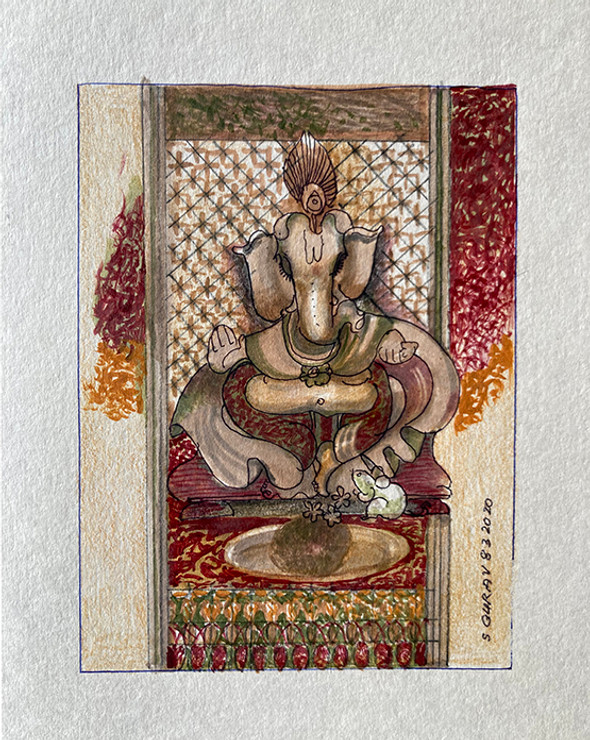 Lord Ganesha Vibrance (ART_6267_56642) - Handpainted Art Painting - 4in X 6in