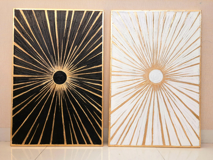 Gold Abstract- The White Hole (ART_4808_56588) - Handpainted Art Painting - 40in X 30in