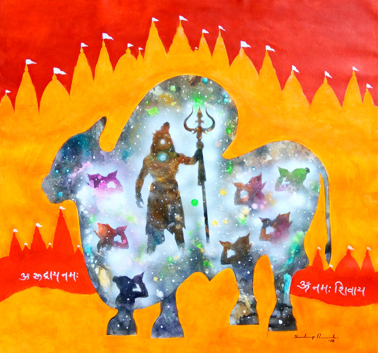 Lord Shiva The Creator of Universe (ART_5244_56821) - Handpainted Art Painting - 32in X 32in