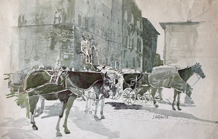 Horse carts (ART_6267_56830) - Handpainted Art Painting - 14in X 9in
