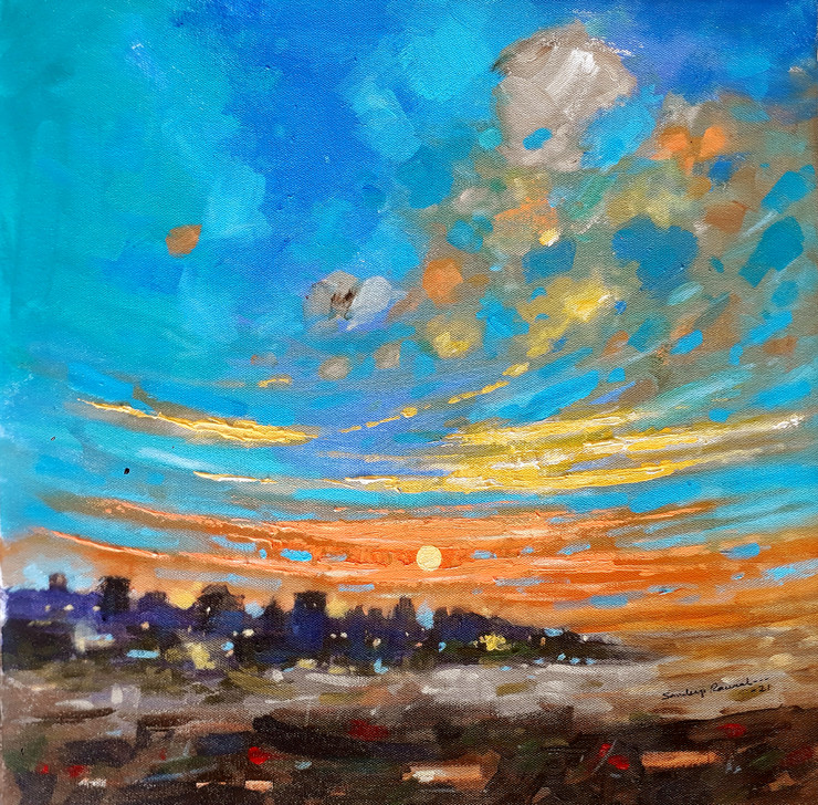 Good Morning City (Landscape)  (ART_5244_56792) - Handpainted Art Painting - 18in X 18in