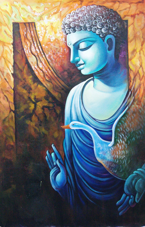 Blue Buddha - 24in X 36in,RAJMER11_2436,Acrylic Colors,Buddha,Peace,Meditation - Buy Paintings online in India