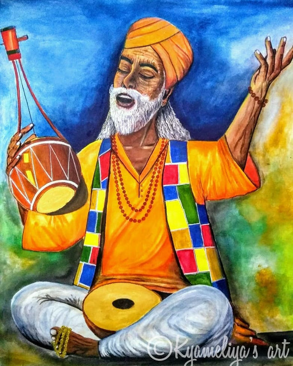 The Lost Baul (ART_5261_56192) - Handpainted Art Painting - 22in X 29in