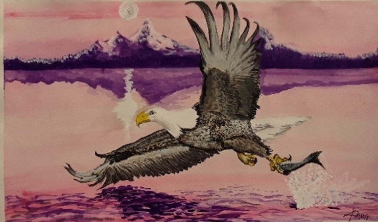 EAGLE IN HUNTING (ART_8057_57133) - Handpainted Art Painting - 20in X 12in