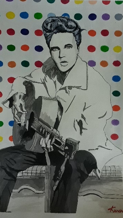 ELVIS THE KING OF POP (ART_8057_57131) - Handpainted Art Painting - 12in X 20in