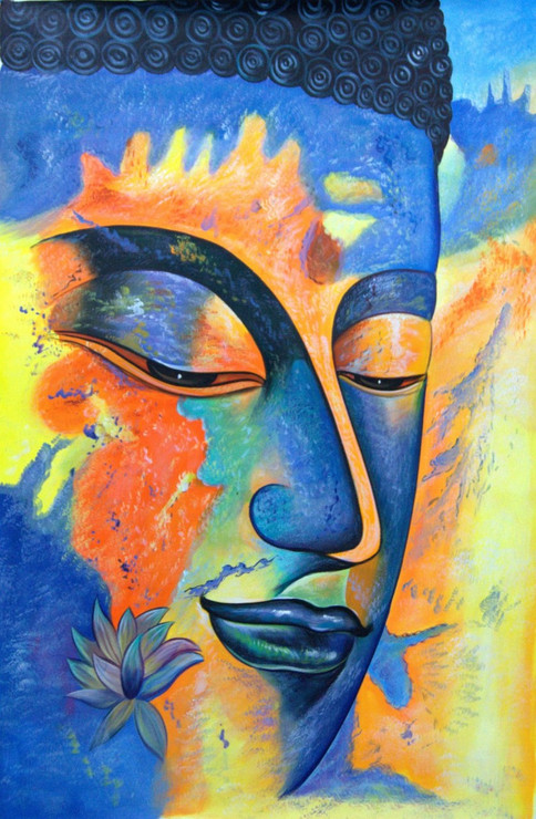 Buddha with Yellow Shades - 24in X 36in,RAJMER14_2436,Acrylic Colors,Buddha,Peace,Meditation - Buy Paintings online in India