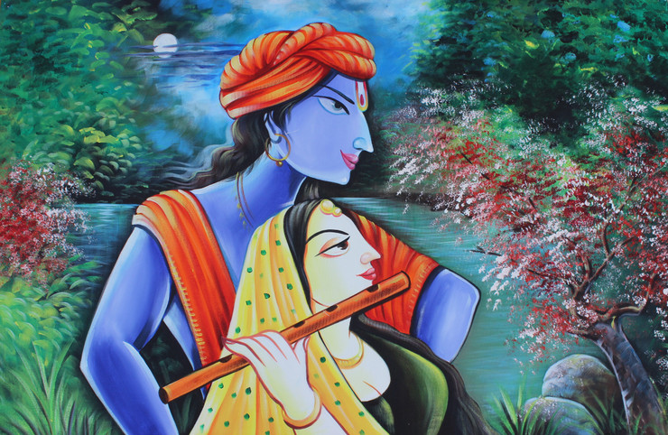 The Divine Radha Krishna-08 (ARTOHOLIC) (ART_3319_47191) - Handpainted Art Painting - 36in X 24in