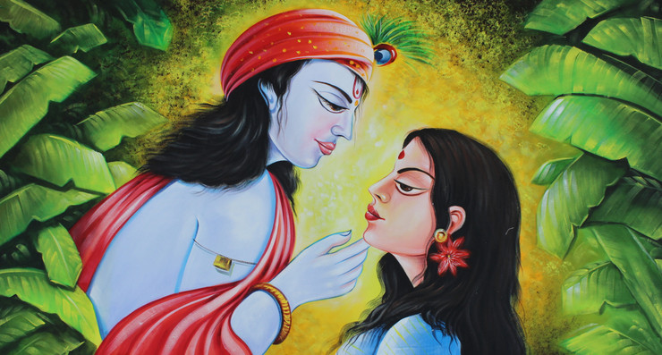 The Divine Radha Krishna-02 (ARTOHOLIC) (ART_3319_47181) - Handpainted Art Painting - 48in X 24in