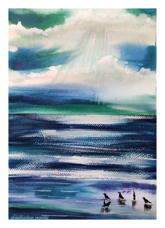 Seascape (ART_6698_57334) - Handpainted Art Painting - 8in X 11in