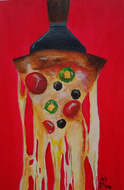 Pizza  (ART_8050_57524) - Handpainted Art Painting - 5in X 7in