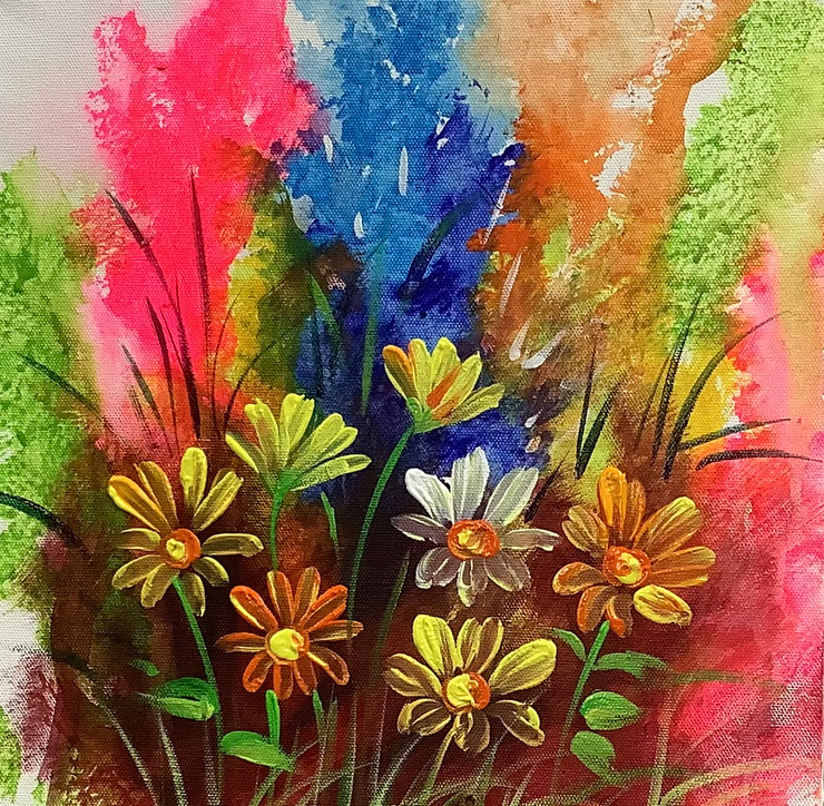 Colorful flowers (ARTOHOLIC) (ART_3319_57485) - Handpainted Art Painting - 24in X 24in
