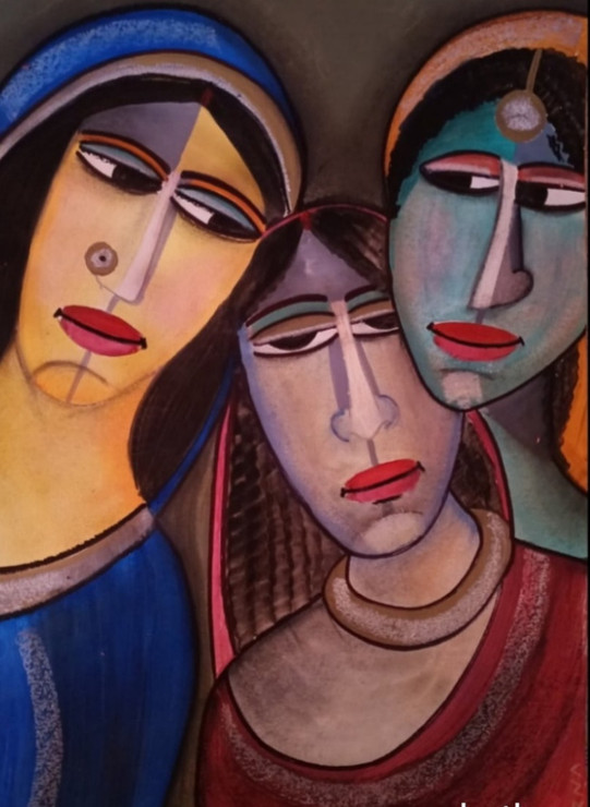 Three Ladies (PRT_8079_57362) - Canvas Art Print - 11in X 16in