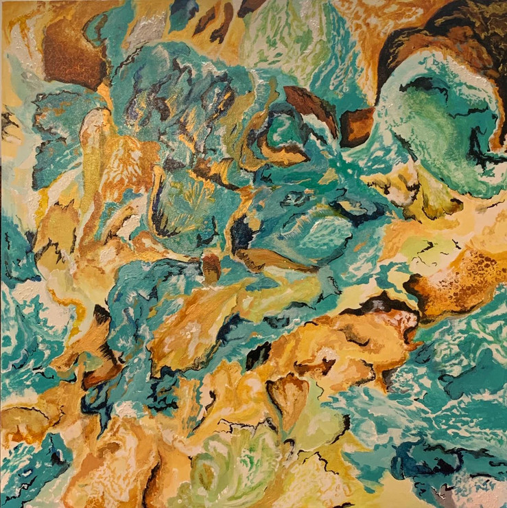 A Teal Story (ART_7641_57114) - Handpainted Art Painting - 36in X 36in