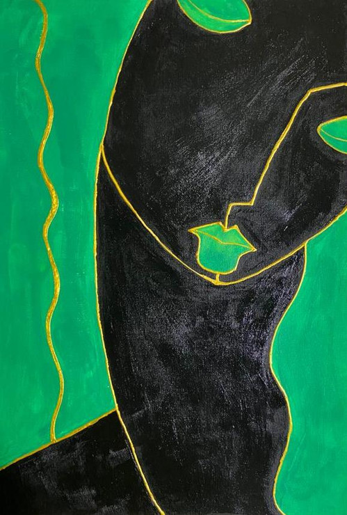 Black Face The Pretty Face  (ART_8103_57742) - Handpainted Art Painting - 10in X 14in