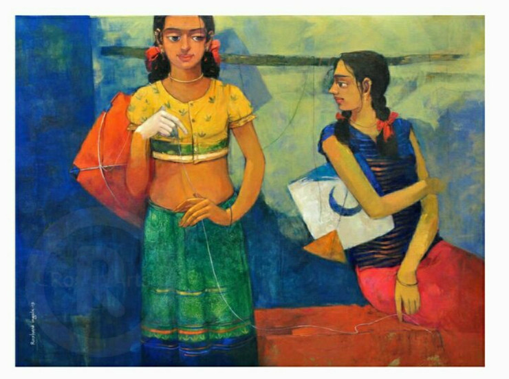 Festive Friendship (ART_8075_57720) - Handpainted Art Painting - 48in X 36in