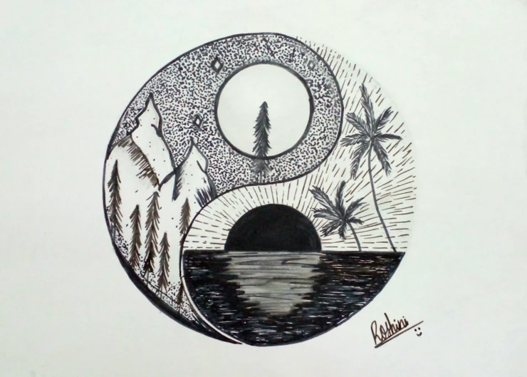 Yin Yang (ART_8032_57688) - Handpainted Art Painting - 11in X 8in