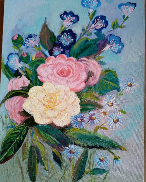 Chamellias (ART_8094_57612) - Handpainted Art Painting - 9in X 12in
