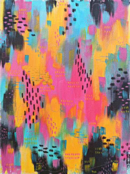 Pink ocean - An abstract painting with vibrant colours (ART_8078_57259) - Handpainted Art Painting - 15in X 20in