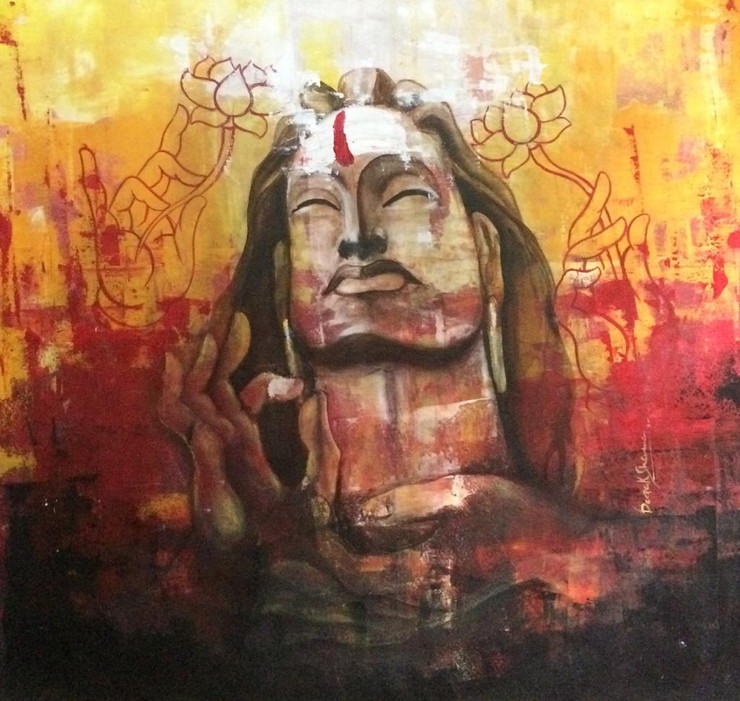 Shiva (ART_7929_55190) - Handpainted Art Painting - 24in X 24in