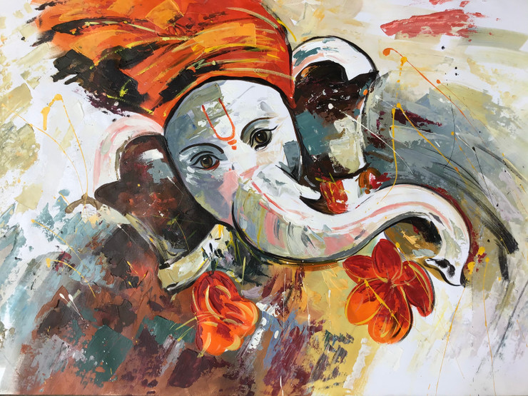 Ganesha painting  (ART_6706_58002) - Handpainted Art Painting - 36in X 24in