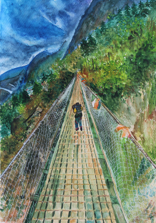 Lone Trekker (ART_8108_57962) - Handpainted Art Painting - 11in X 15in
