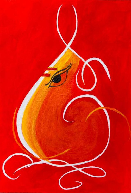 Advaith Ganesha (ART_8103_57907) - Handpainted Art Painting - 10in X 14in