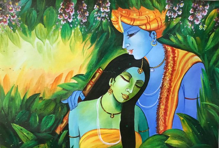 The Divine Radha Krishna-06 (ARTOHOLIC) (ART_3319_57898) - Handpainted Art Painting - 36in X 24in