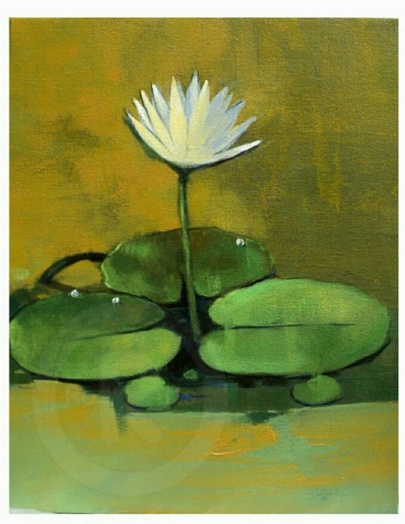 Solitary Lotus (ART_8075_57848) - Handpainted Art Painting - 15in X 12in