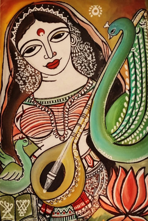 Maa Saraswati (PRT_8079_57831) - Canvas Art Print - 11in X 16in