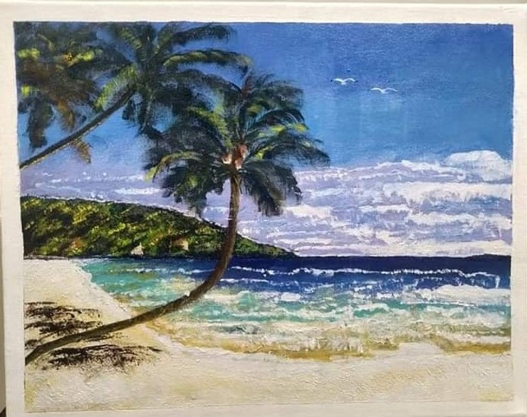 Tropical Beach  (ART_8094_57605) - Handpainted Art Painting - 24in X 18in