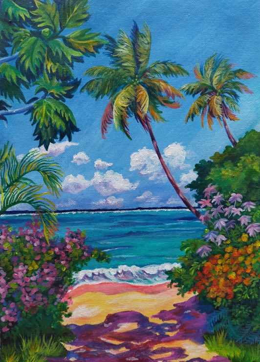 Beaches and blues (ART_1304_58237) - Handpainted Art Painting - 11in X 15in