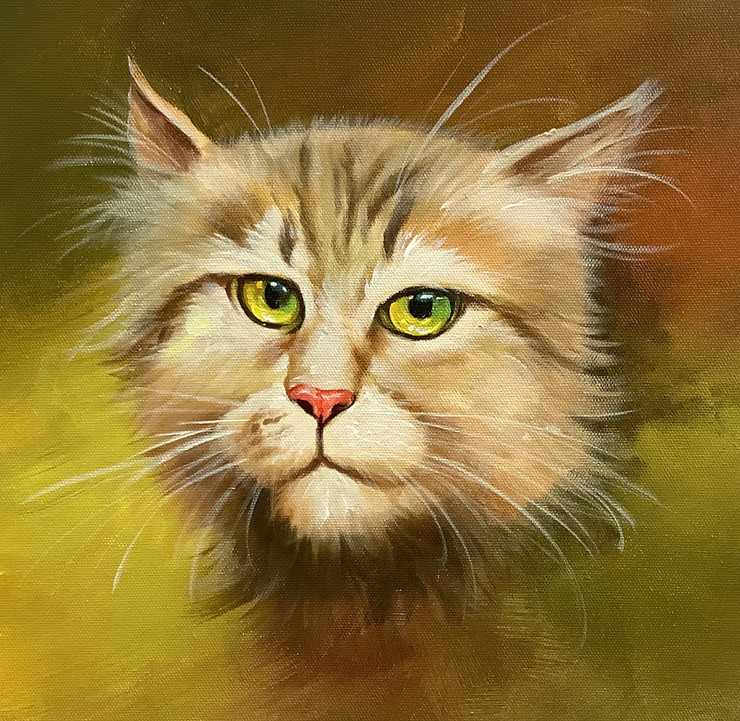 Realistic Cute Cat (ARTOHOLIC) (ART_3319_58189) - Handpainted Art Painting - 24in X 24in