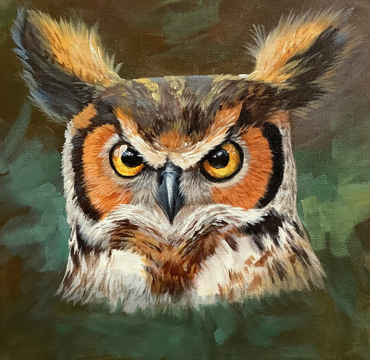 Realistic Owl (ARTOHOLIC) (ART_3319_58171) - Handpainted Art Painting - 24in X 24in