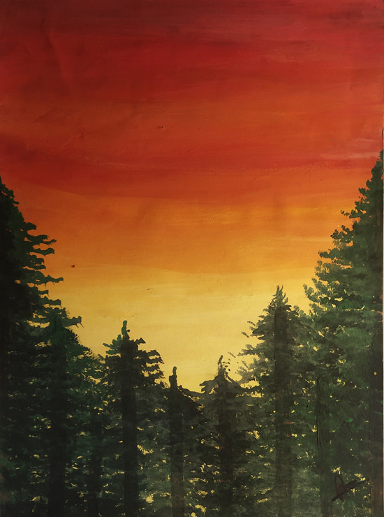 Sunset (ART_4139_58165) - Handpainted Art Painting - 11in X 16in