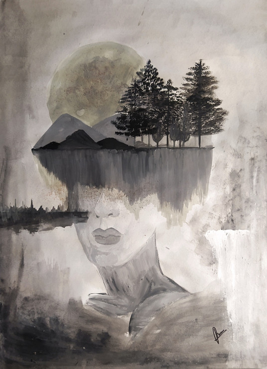 Mind Night (ART_4139_58162) - Handpainted Art Painting - 11in X 16in