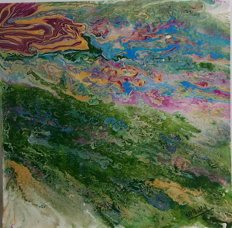 Land kissing sky (ART_8131_58107) - Handpainted Art Painting - 12in X 12in