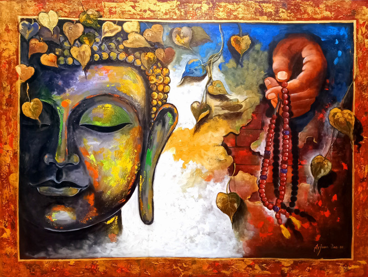 BUDDHA #5 (ART_82_58092) - Handpainted Art Painting - 48in X 36in