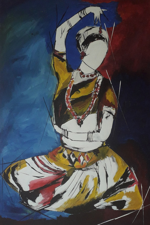Classical dance (ART_8129_58090) - Handpainted Art Painting - 24in X 36in