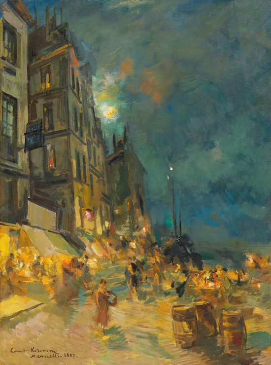 Marseilles Quay By Night By Konstantin Alexeevich Korovin (PRT_8437) - Canvas Art Print - 20in X 27in