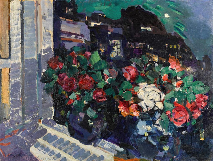 Roses On A Window Sill, Gurzuf (1917) By Konstantin Alexeevich Korovin (PRT_8459) - Canvas Art Print - 22in X 17in