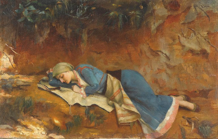 Resting Greek Girl By Theodoros Ralli  (PRT_8458) - Canvas Art Print - 23in X 15in