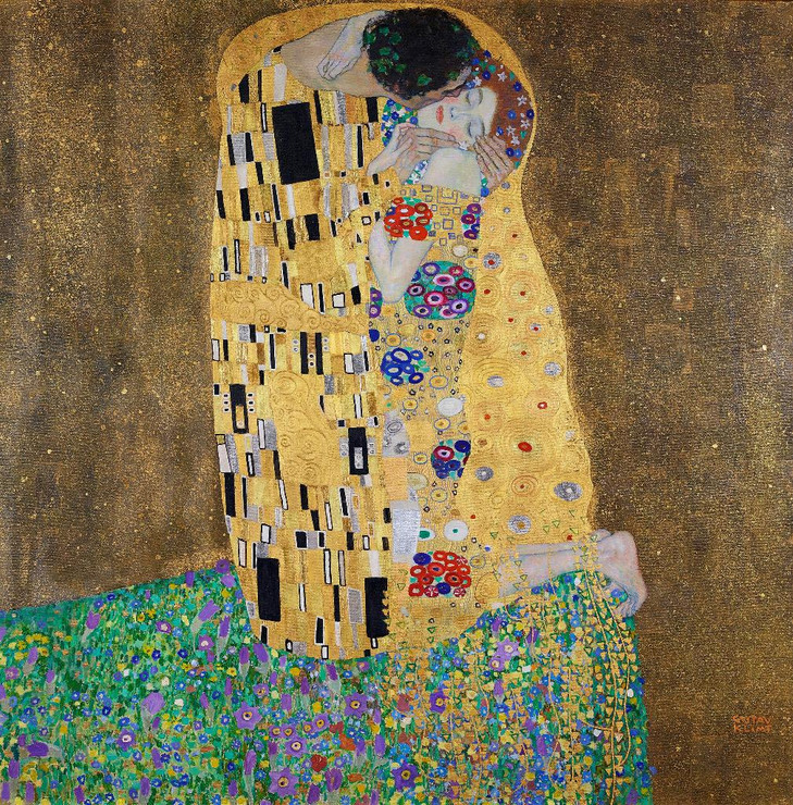 The Kiss (lovers) (1908) By Gustav Klimt (PRT_8619) - Canvas Art Print - 21in X 21in
