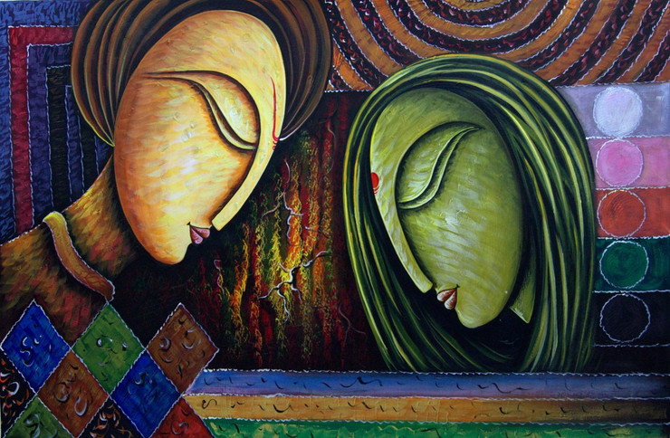 Romance01 - 36in X 24in,RAJMER23_3624,Acrylic Colors,Lovers,Love,Couple - Buy Paintings online in India