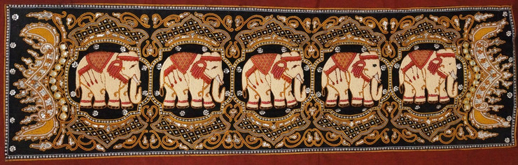 Kalagas Art 09 - 54in x 16in,FIZKAL09_5416,Elephant Design,Embroidered tapestries style,Hand Embroidery with Beads, Threads and Artificial Stones,Community Artist Group