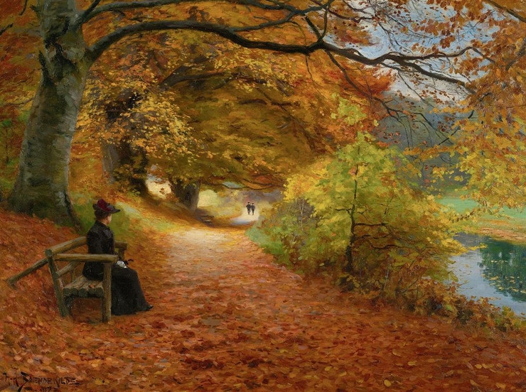 Wooded Path In Autumn (1902) By Hans Andersen Brendekilde (PRT_8968) - Canvas Art Print - 23in X 17in