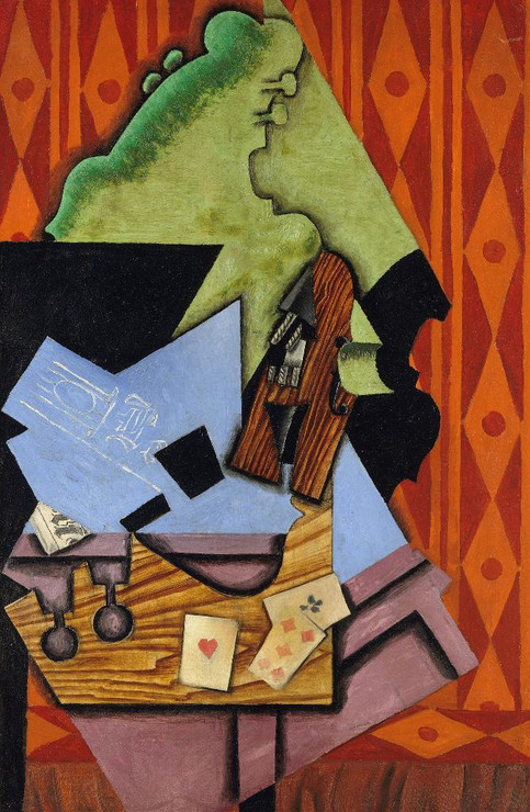 Violin And Playing Cards On A Table (1913) By Juan Gris (PRT_8794) - Canvas Art Print - 15in X 23in