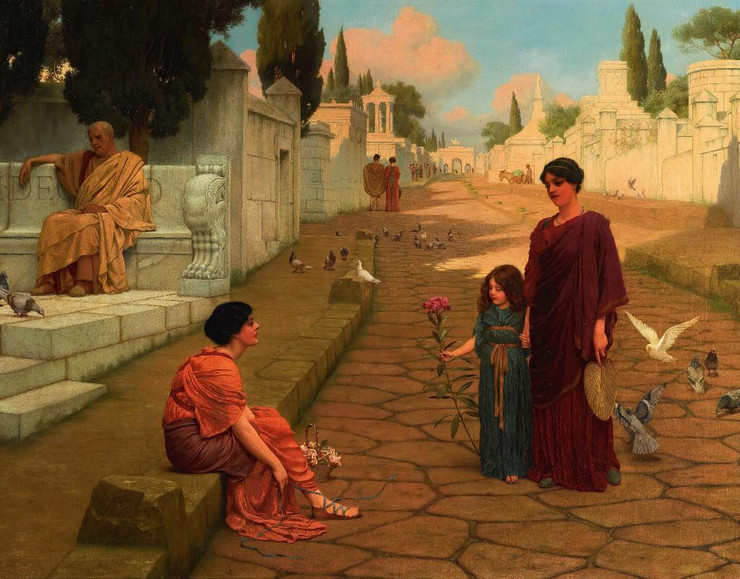 Outside The Gate Of Pompeii (1905) By John William Godward (PRT_8943) - Canvas Art Print - 27in X 22in