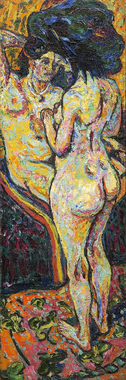 Two Nudes (obverse) (1907) By Ernst Ludwig Kirchner (PRT_8961) - Canvas Art Print - 18in X 53in