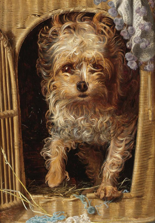 Darby In His Basket Kennel By Frederick Sandys (PRT_8924) - Canvas Art Print - 19in X 27in