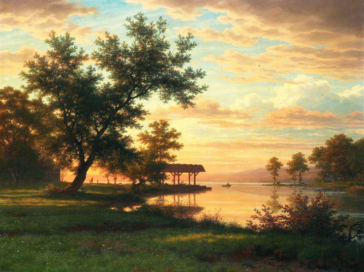 Evening Atmosphere By The Lakeside By Robert Z√ºnd (PRT_8986) - Canvas Art Print - 26in X 19in